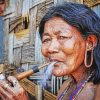 Indigenous Old Woman Smoking Pipe Diamond Painting