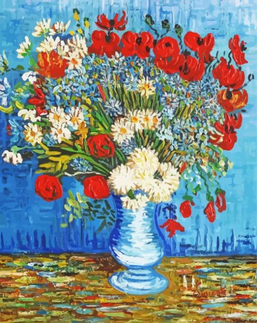 Vase With Cornflowers And Poppies Diamond Painting