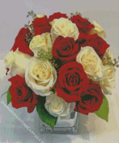 White And Red Roses Diamond Painting