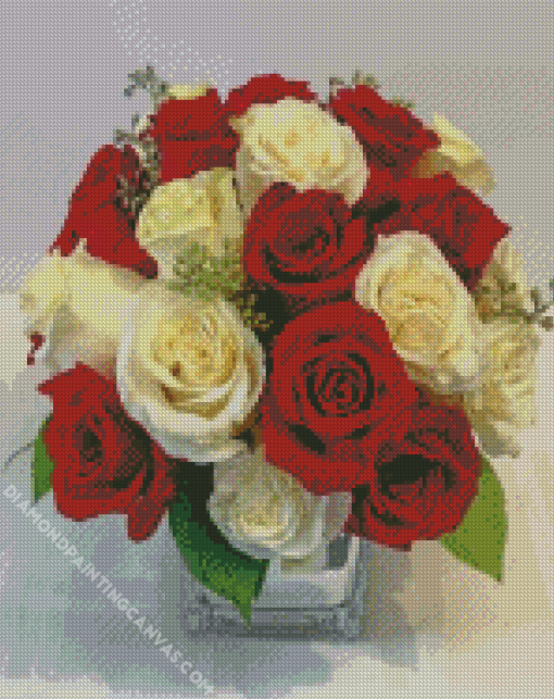 White And Red Roses Diamond Painting