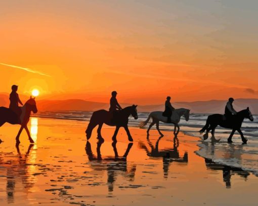 Beach Horses Riding Diamond Painting