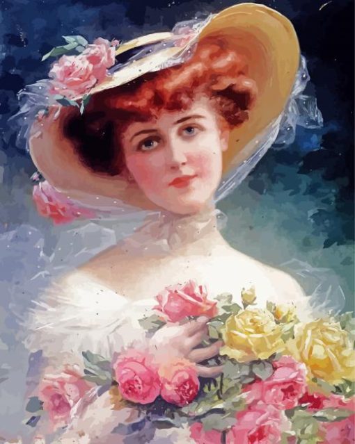 Beauty With Flowers Emile Vernon Diamond Painting