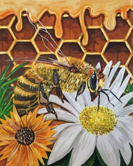 Bee On Flowers Diamond Painting