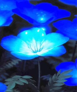 Blue Glowing Flowers Diamond Painting