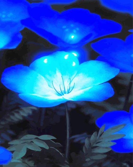 Blue Glowing Flowers Diamond Painting