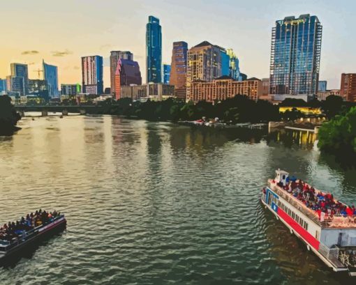 Boats In Lady Bird Lake Diamond Painting