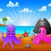 Cartoon Octopus In Beach Diamond Painting