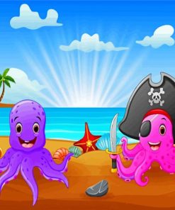 Cartoon Octopus In Beach Diamond Painting