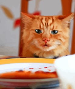 Cat At Dinner Table Diamond Painting