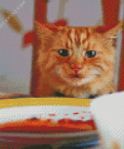 Cat At Dinner Table Diamond Painting