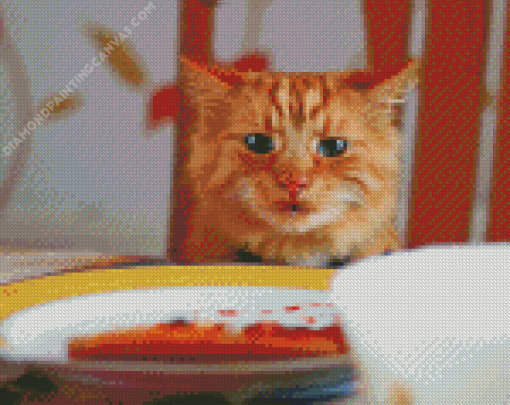 Cat At Dinner Table Diamond Painting