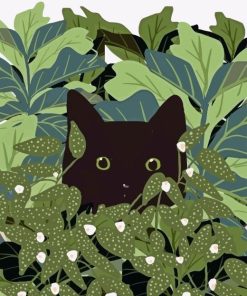 Cat Behind Leaves Diamond Painting