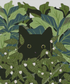 Cat Behind Leaves Diamond Painting