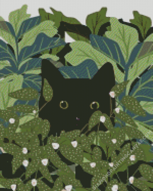 Cat Behind Leaves Diamond Painting