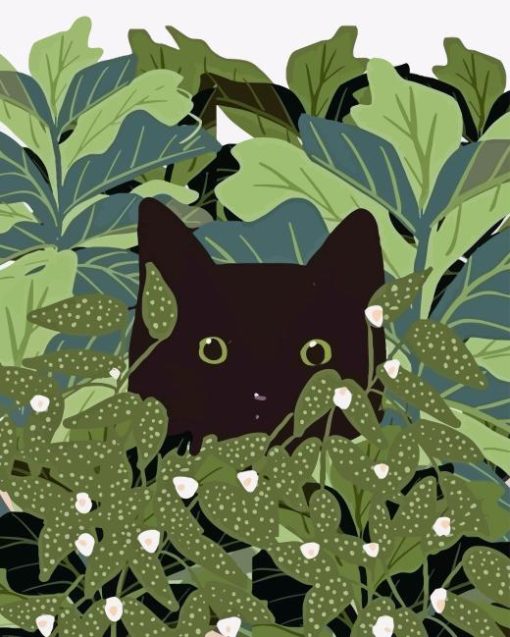 Cat Behind Leaves Diamond Painting