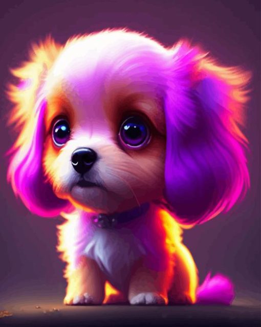 Cute Purple Puppy Diamond Painting