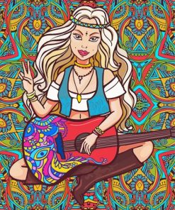 Hippie Girl Playing Guitar Diamond Painting