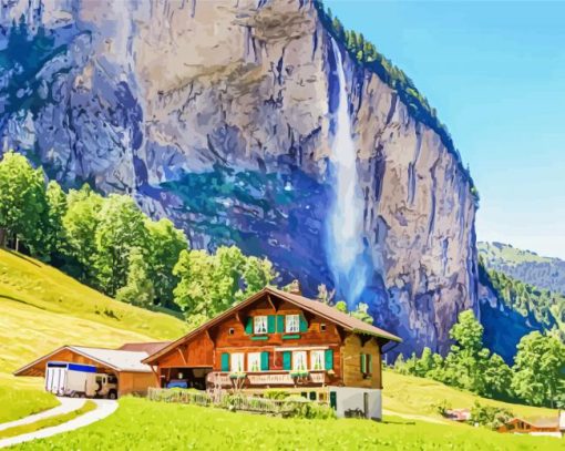 Lauterbrunnen Village Waterfall Diamond Painting