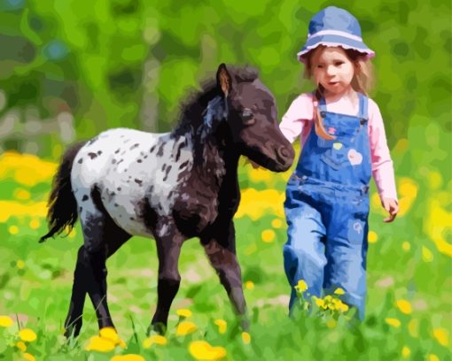 Little Girl With Pony Diamond Painting