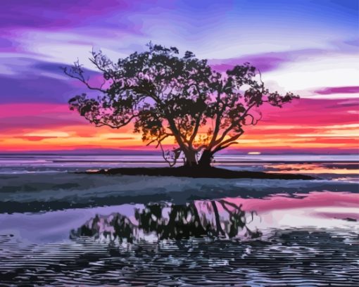 Nudgee Beach Pink Sky Diamond Painting