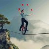 Showman With Unicycle On A Tightrope Diamond Painting