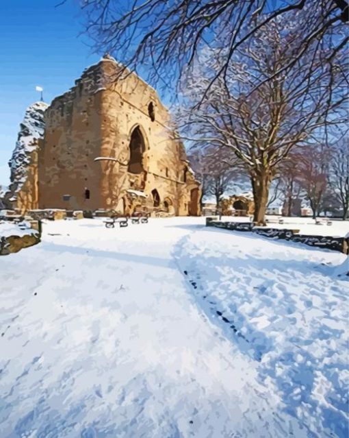 Snowy Knaresborough Castle Diamond Painting