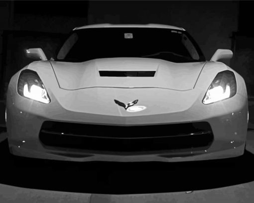 White Chevrolet Stingray Car Diamond Painting