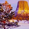 Winter Sunset Devil Tower Diamond Painting