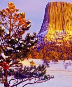 Winter Sunset Devil Tower Diamond Painting