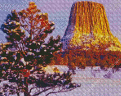 Winter Sunset Devil Tower Diamond Painting