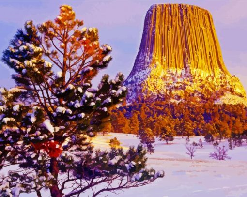 Winter Sunset Devil Tower Diamond Painting