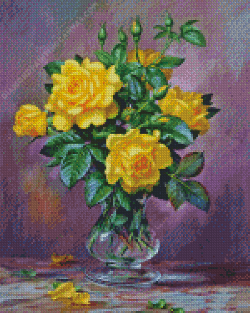 Yellow Roses In Vase Diamond Painting