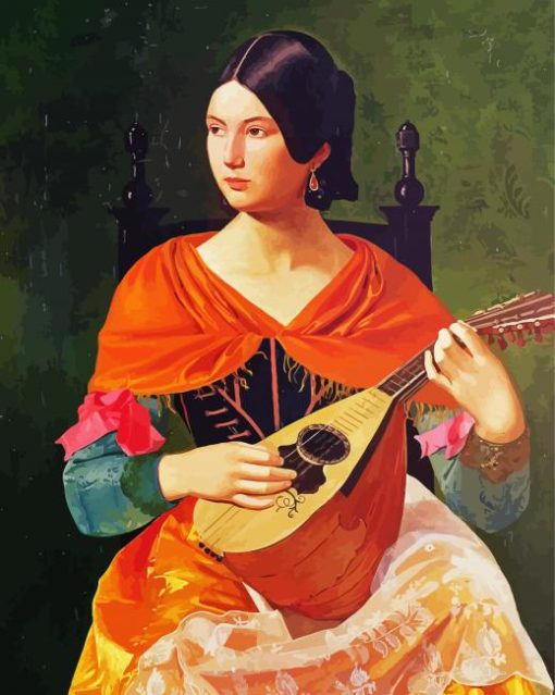 Young Woman Playing Mandolin Diamond Painting