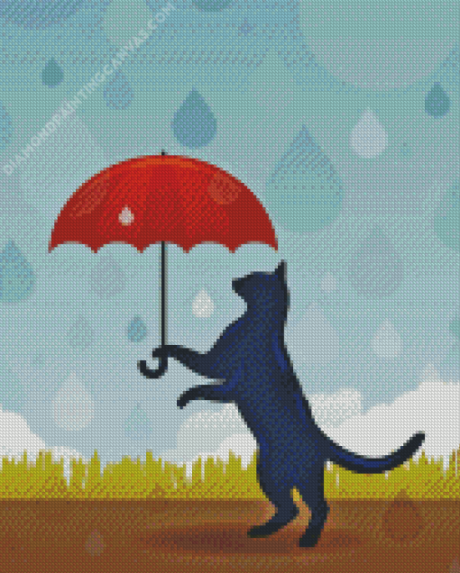 Cat And Umbrella Diamond Painting