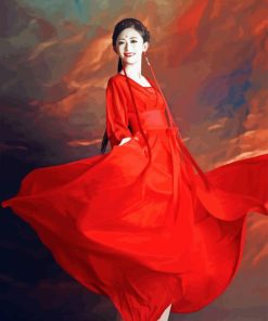 Chinese Lady With Red Dress Diamond Painting