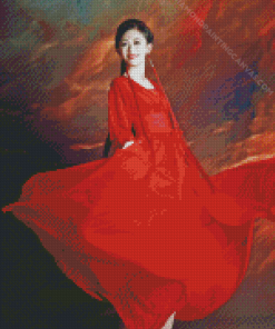 Chinese Lady With Red Dress Diamond Painting