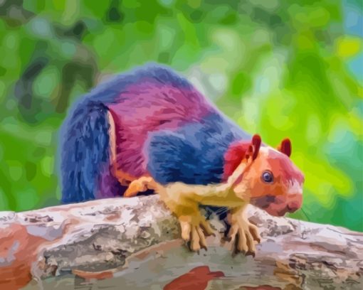 Colorful Squirrel On Tree Diamond Painting