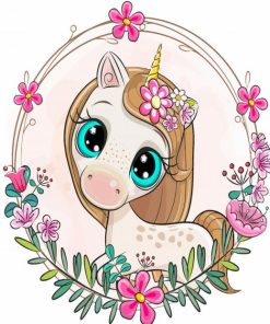 Cute Unicorn With Flowers Diamond Painting