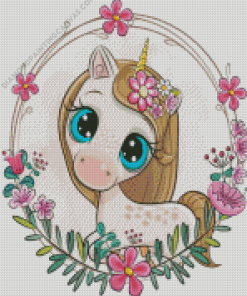 Cute Unicorn With Flowers Diamond Painting