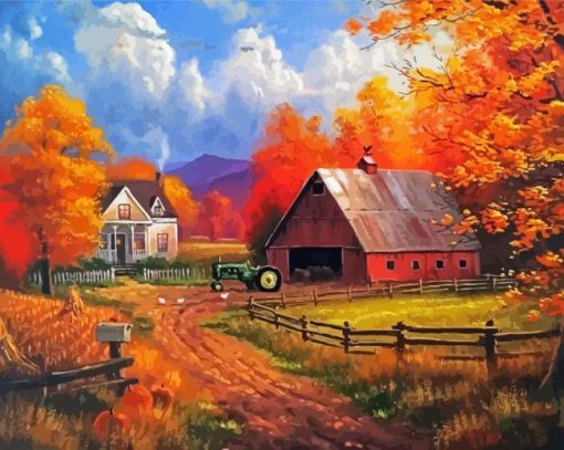 Farm House In The Fall Art Diamond Painting