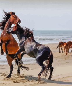 Fighting Horse At The Beach Diamond Painting