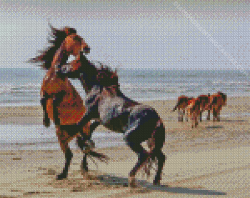 Fighting Horse At The Beach Diamond Painting