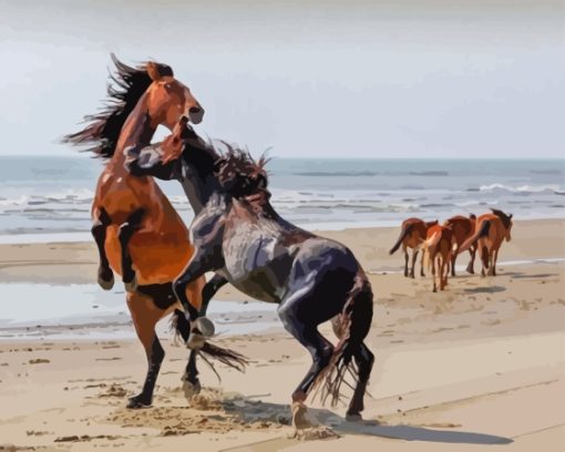 Fighting Horse At The Beach Diamond Painting