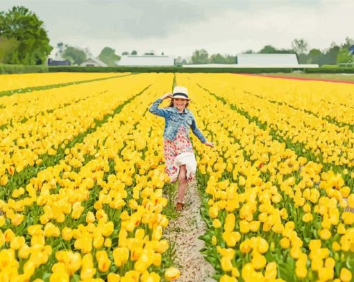 Girl In Yellow Flowers Field Diamond Painting