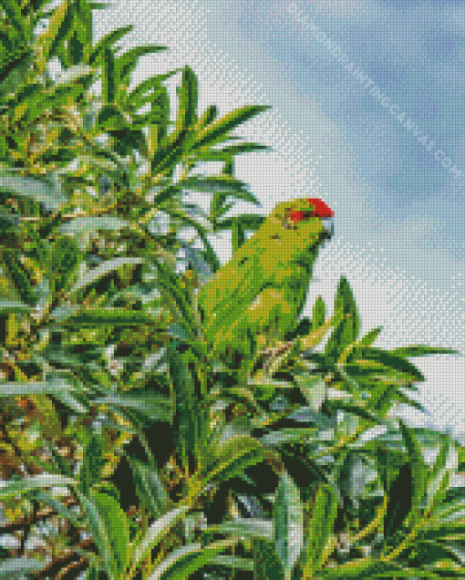 Kakariki With Green Leaves Diamond Painting