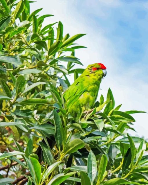 Kakariki With Green Leaves Diamond Painting