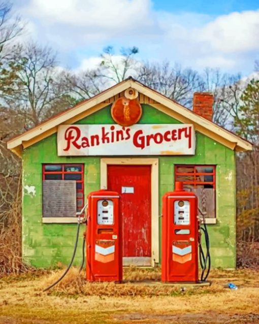 Old Gas Station Diamond Painting