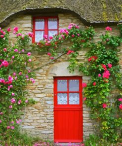 Red Door With Flowers Diamond Painting