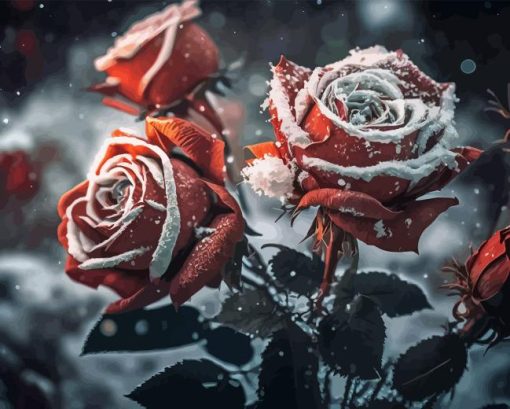 Red Roses In Snow Diamond Painting