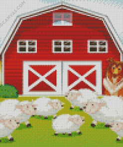 Sheep And Barn Diamond Painting